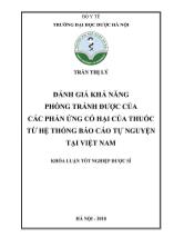 Đánh giá khả năng phòng tránh được của các phản úng có hại của thuốc từ hệ thống Báo cáo tụ nguyện tại Việt Nam