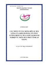 Luận văn Các nhân tố tác động đến sự hài lòng của khách hàng về chất lượng dịch vụ mua sắm tại doanh nghiệp tư nhân duy phát tỉnh An Giang