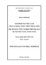 Luận văn Giải pháp tạo việc làm cho lao động nông thôn thuộc diện thu hồi đất nông nghiệp trên địa bàn huyện Hoà vang, tp Đà Nẳng