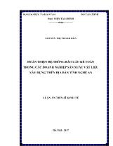 Luận án Hoàn thiện hệ thống Báo cáo kế toán trong các doanh nghiệp sản xuất vật liệu xây dựng trên địa bàn tỉnh Nghệ An