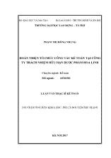 Luận văn Hoàn thiện tổ chức công tác kế toán tại Công ty Trách nhiệm Hữu hạn dược phẩm Hoa Linh