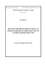 Luận văn Kế toán chi phí sản phí sản xuất và tính giá thành sản phẩm tại Công ty Cổ phần nồi hơi Việt Nam