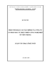 Luận văn Phân tích Báo cáo tài chính của Công ty Cổ phần Đầu tư phát triển Công nghệ Điện tử Viễn thông