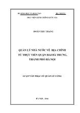 Luận văn Quản lý nhà nước về địa chính từ thực tiễn quận Hai Bà Trưng, thành phố Hà Nội