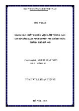 Tóm tắt Luận án Nâng cao chất lượng việc làm trong các cơ sở sản xuất kinh doanh phi chính thức thành phố Hà Nội
