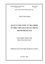 Tóm tắt Luận văn Quản lý nhà nước về địa chính từ thực tiễn quận Hai Bà Trưng, thành phố Hà Nội