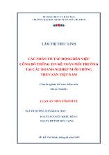 Luận án Các nhân tố tác động đến việc công bố thông tin kế toán môi trường tại các doanh nghiệp nuôi trồng thủy sản Việt Nam