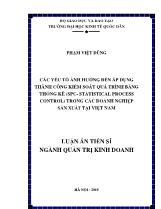 Luận án Các yếu tố ảnh hưởng đến áp dụng thành công kiểm soát quá trình bằng thống kê (SPC - Statistical process control) trong các doanh nghiệp sản xuất tại Việt Nam