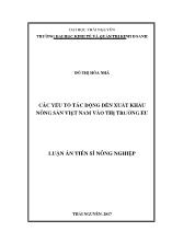 Luận án Các yếu tố tác động đến xuất khẩu nông sản Việt Nam vào thị trường EU