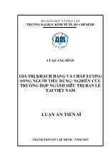 Luận án Giá trị khách hàng và chất lượng sống người tiêu dùng: Nghiên cứu trường hợp ngành siêu thị bán lẻ tại Việt Nam