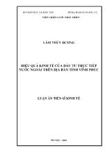 Luận án Hiệu quả kinh tế của đầu tư trực tiếp nước ngoài trên địa bàn tỉnh Vĩnh Phúc