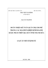 Luận án Hoàn thiện kế toán quản trị chi phí trong các doanh nghiệp kinh doanh dược phẩm trên địa bàn tỉnh Thanh Hóa