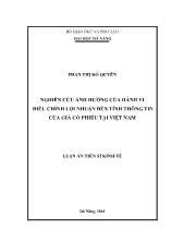 Luận án Nghiên cứu ảnh hưởng của hành vi điều chỉnh lợi nhuận đến tính thông tin của giá cổ phiếu tại Việt Nam - Phan Thị Đỗ Quyên