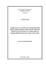 Luận án Nghiên cứu các nhân tố ảnh hưởng đến quyết định áp dụng tiêu chuẩn Vietgap trong sản xuất rau của nông hộ tại hai địa phương Quảng Nam và Đà Nẵng