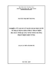 Luận án Nghiên cứu quản lý ngân sách nhà nước từ hoạt động khai thác than trên địa bàn tỉnh Quảng Ninh theo hướng phát triển bền vững