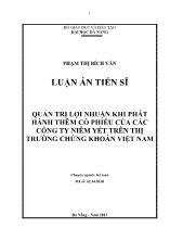 Luận án Quản trị lợi nhuận khi phát hành thêm cổ phiếu của các công ty niêm yết trên thị trường chứng khoán Việt Nam - Phạm Thị Bích Vân