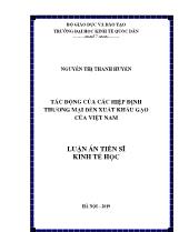 Luận án Tác động của các hiệp định thương mại đến xuất khẩu gạo của Việt Nam