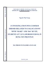 Luận văn An investigation into common errors related to collocations with “make” and “do” by EFL students at Van Lam high school in Hung Yen province