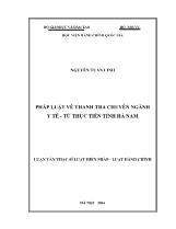 Luận văn Pháp luật về thanh tra chuyên ngành y tế - Từ thực tiễn tỉnh Hà Nam