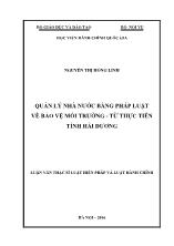 Luận văn Quản lý nhà nước bằng pháp luật về bảo vệ môi trường - Từ thực tiễn tỉnh Hải Dương
