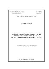 Luận văn Quản lý nhà nước đối với hợp tác xã trong nông nhiệp trên địa bàn huyện U Minh Thượng, tỉnh Kiên Giang