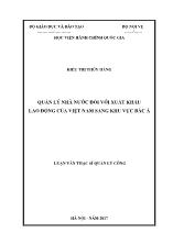 Luận văn Quản lý nhà nước đối với xuất khẩu lao động của Việt Nam sang khu vực Bắc Á