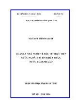 Luận văn Quản lý nhà nước về đầu tư trực tiếp nước ngoài tại tỉnh Hủa Phăn, nước CHDCND Lào