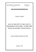 Luận văn Quản lý nhà nước về việc làm của thanh niên ở nông thôn - Từ thực tiễn huyện Thanh Miện, tỉnh Hải Dương