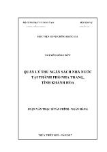 Luận văn Quản lý thu ngân sách nhà nước tại thành phố Nha Trang, tỉnh Khánh Hòa