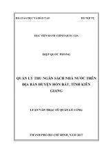 Luận văn Quản lý thu ngân sách nhà nước trên địa bàn huyện Hòn Đất, tỉnh Kiên Giang