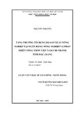 Luận văn Tăng trưởng tín dụng hộ sản xuất nông nghiệp tại Ngân hàng Nông nghiệp và Phát triển nông thôn Việt Nam chi nhánh tỉnh Bắc Giang