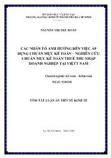 Tóm tắt Luận án Các nhân tố ảnh hưởng đến việc áp dụng chuẩn mực kế toán – Nghiên cứu chuẩn mực kế toán thuế thu nhập doanh nghiệp tại Việt Nam