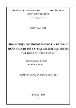 Tóm tắt Luận án Hoàn thiện hệ thống thông tin kế toán quản trị chi phí tại các khách sạn thuộc tập đoàn Mường Thanh