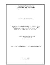 Tóm tắt Luận án Một số giải pháp nâng cao hiệu quả hệ thống nhận dạng vân tay