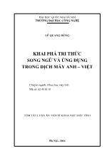 Tóm tắt Luận văn Khai phá tri thức song ngữ và ứng dụng trong dịch máy Anh – Việt