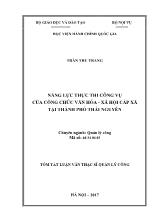 Tóm tắt Luận văn Năng lực thực thi công vụ của công chức văn hóa - xã hội cấp xã tại thành phố Thái Nguyên