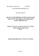 Tóm tắt Luận văn Quản lý chi thường xuyên ngân sách nhà nước tại tỉnh Luangprabang nước Cộng hòa Dân chủ Nhân dân Lào