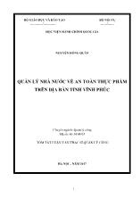 Tóm tắt Luận văn Quản lý nhà nước về an toàn thực phẩm trên địa bàn tỉnh Vĩnh Phúc