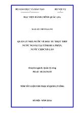 Tóm tắt Luận văn Quản lý nhà nước về đầu tư trực tiếp nước ngoài tại tỉnh Hủa Phăn, nước CHDCND Lào