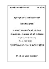 Tóm tắt Luận văn Quản lý nhà nước về hộ tịch ở Quận 10 thành phố Hồ Chí Minh