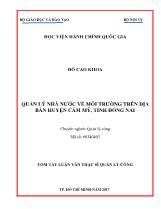 Tóm tắt Luận văn Quản lý nhà nước về môi trường trên địa bàn huyện Cẩm Mỹ, tỉnh Đồng Nai