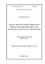 Tóm tắt Luận văn Quản lý nhà nước về phát triển nguồn nhân lực giáo viên trung học cơ sở trên địa bàn huyện Hoa Lư, tỉnh Ninh Bình