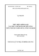 Tóm tắt Luận văn Thực hiện chính sách tạo việc làm cho thanh niên nông thôn ở huyện Nghĩa Hưng, tỉnh Nam Định