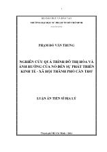 Luận án Nghiên cứu quá trình đô thị hóa và ảnh hưởng của nó đến sự phát triển kinh tế - Xã hội thành phố Cần Thơ