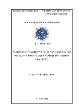 Luận án Nghiên cứu tổng hợp vật liệu nano ZnO pha tạp Mn, Ce, C và đánh giá khả năng quang oxi hóa của chúng