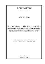 Luận án Phát triển năng lực phát hiện và giải quyết vấn đề cho sinh viên ngành kĩ thuật trong dạy học phần nhiệt học vật lí đại cương