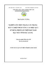 Tóm tắt Luận án Nghiên cứu hiện trạng lân trong đất và biện pháp nâng cao hiệu quả sử dụng phân lân trên đất xám bạc màu tỉnh Bắc Giang