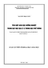 Tóm tắt Luận án Tích hợp giáo dục hướng nghiệp trong dạy học Địa lí 12 trung học phổ thông