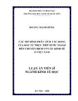 Luận án Các mô hình phân tích tác động của đầu tư trực tiếp nước ngoài đến chuyển dịch cơ cấu kinh tế ở Việt Nam