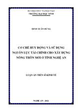 Luận án Cơ chế huy động và sử dụng nguồn lực tài chính cho xây dựng nông thôn mới ở tỉnh Nghệ An